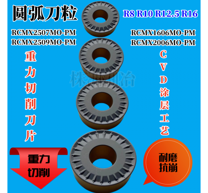 重力切削圓弧車刀片RCMX1606 2006 2507 3209MO-PM雙色圓頭球刀片